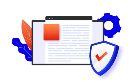 Illustration of a document on a computer screen representing WordPress security guide and data protection.