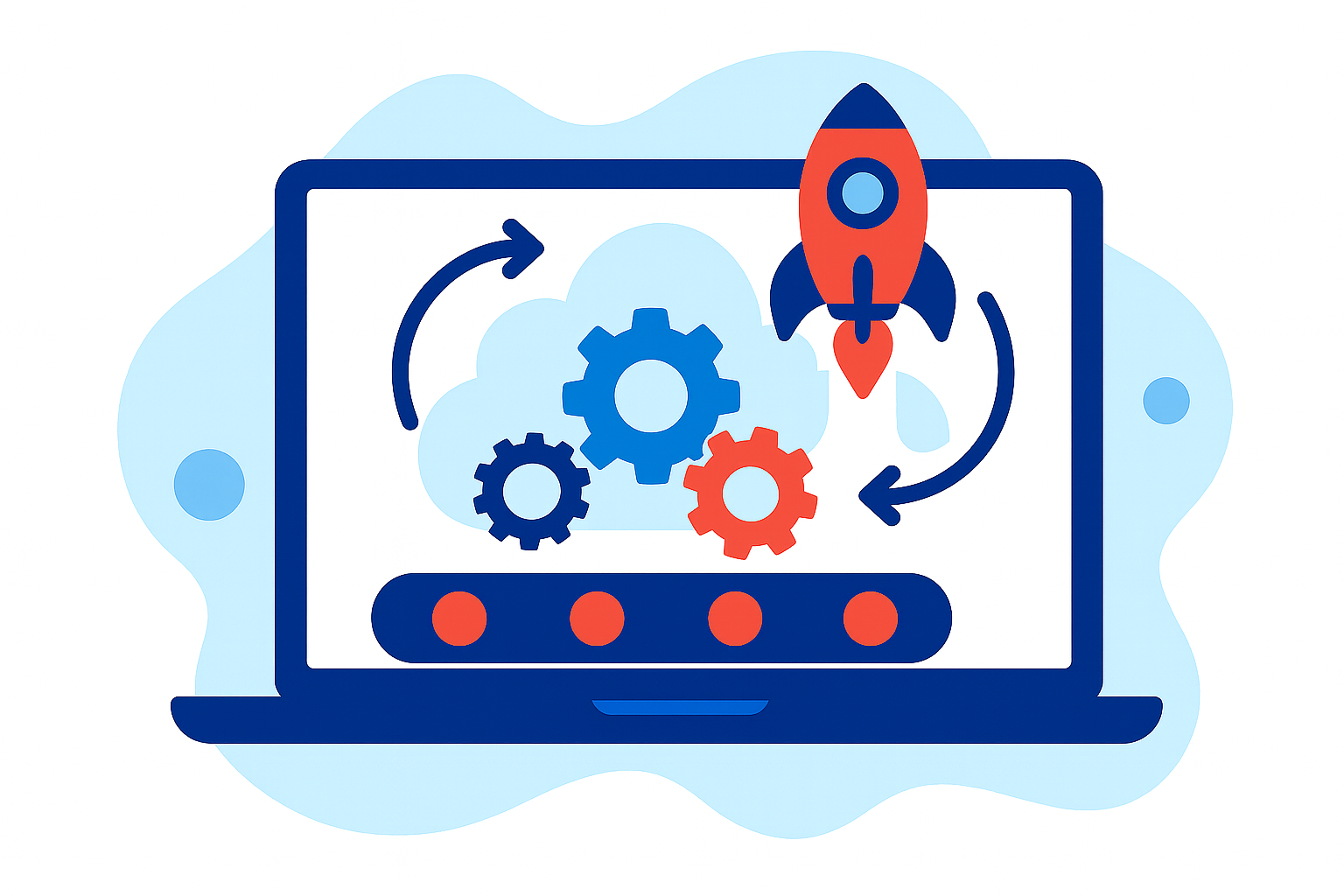 picuture of laptop screen and rocket as symbol of deployment
