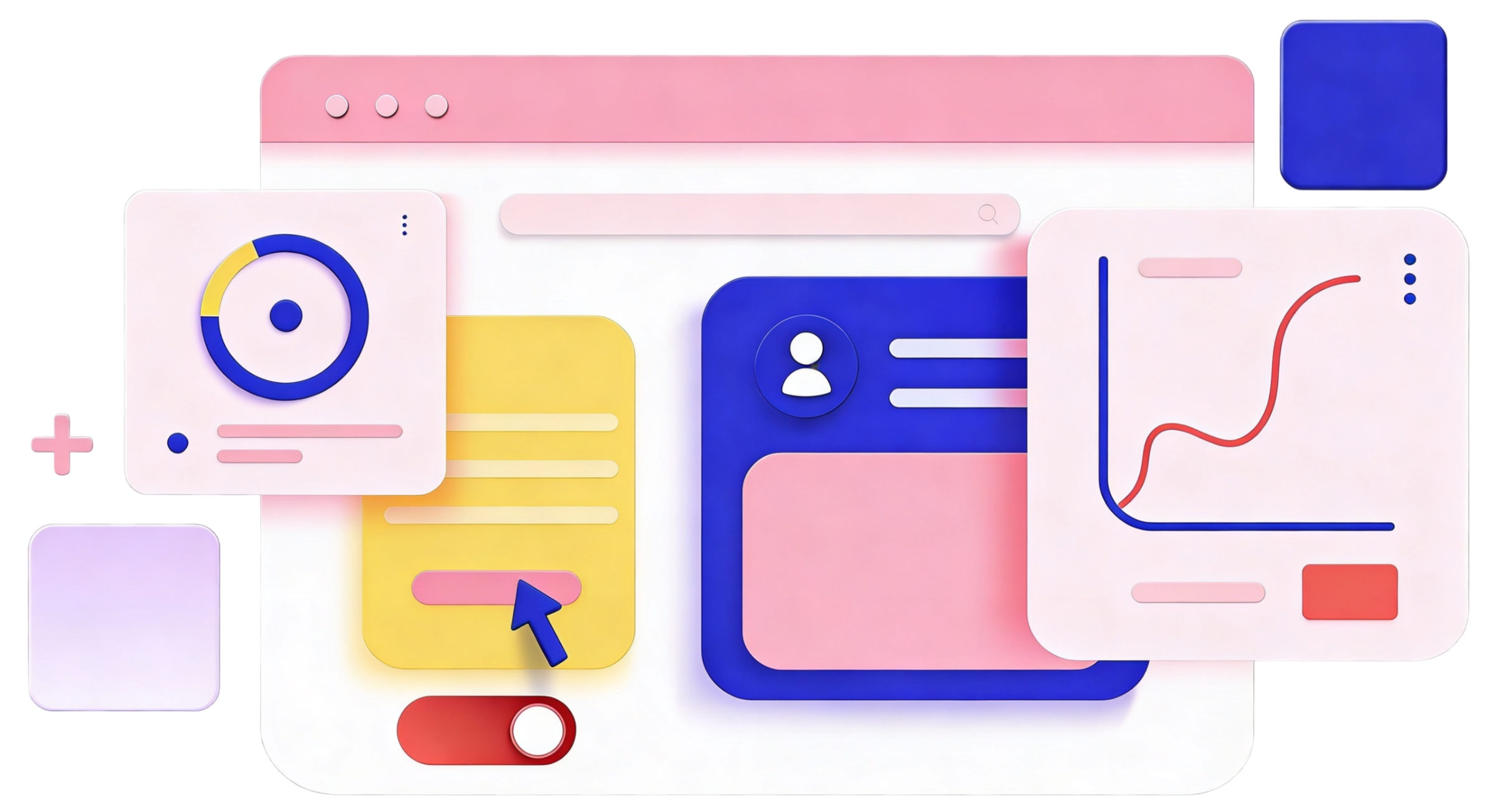 A vibrant digital illustration displays a website interface with charts, icons, and widgets. The WordPress and WooCommerce logos stand out, hinting at a seasoned WooCommerce agency at work. A data chart with a rising line and a circular chart suggest themes of analytics and web management mastery.